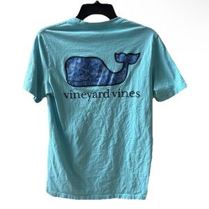 Vineyard Vines Woman’s Tshirt XS  Pocket Floral Teal Aqua Whale